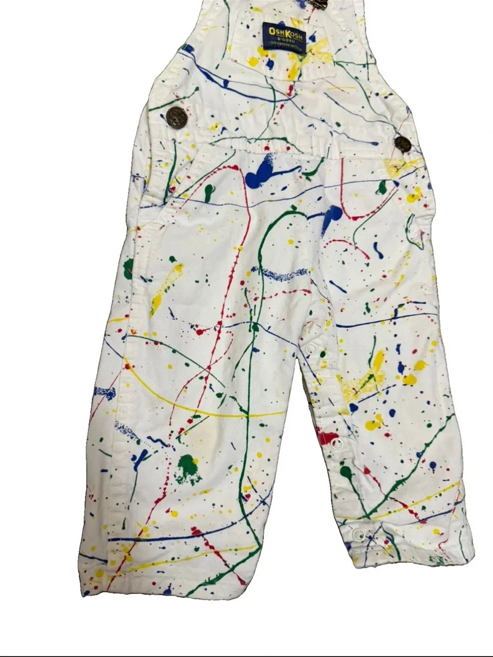 Vintage Oshkosh Overalls 18M Bibs White Paint Splatter 1990s Denim Cotton Multi